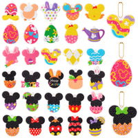 Eartim 30Pcs Easter Mouse Diamond Painting Keychain Ornaments, 5D Diamond DIY Painting Key Ring Pendant with Painting Tools, Easter Mouse Hanging Ornaments Decoration Art Craft Key Phone Charm Decor