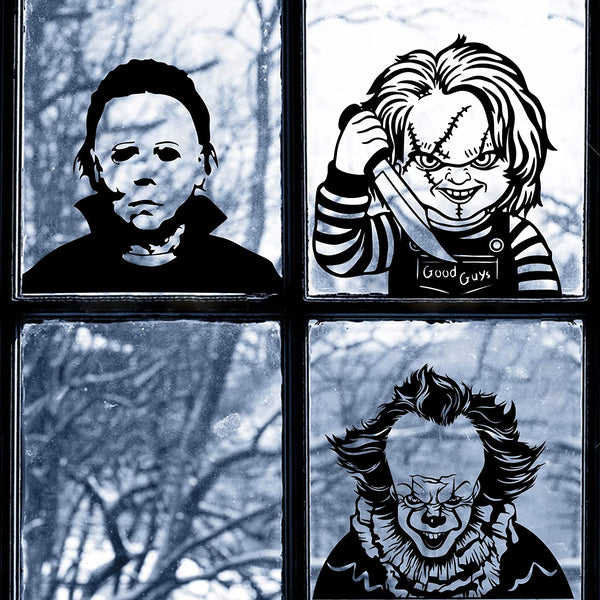 Eartim 6Pcs Large Horror Characters Window Clings, Scary Classic Movie