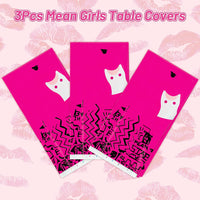 Eartim 3 Pack Mean Girl Table Covers Birthday Bachelorette Party Decorations Supplies Plastic Rectangle Tablecloth Disposable Tablecover for Girls Women Birthday Party Decor Favor, 86.6 x 51.2 Inch